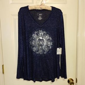 NEW Women's  Blue, Somona Top with Silver Medallion Size XXL